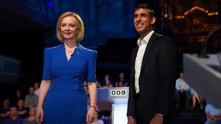 Sunak and Truss standing next to each other at a BBC debate