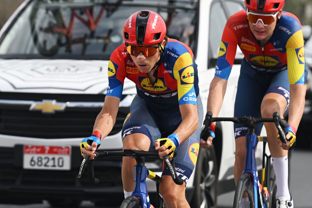 QIDFA UNITED ARAB EMIRATES FEBRUARY 20 Giulio Ciccone of Italy and Team LidlTrek competes during the 7th UAE Tour 2025 Stage 4 a 181km stage from Fujairah Qidfa Beach to Umm al Quwain UCIWWT on February 20 2025 in Fujairah Qidfa Beach United Arab Emirates Photo by Dario BelingheriGetty Images