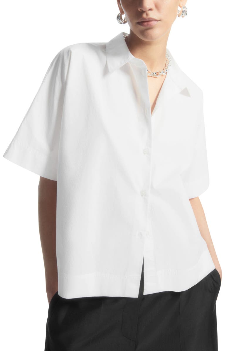 Boxy Short Sleeve Cotton Button-Up Shirt