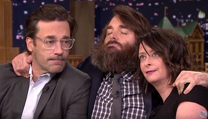 Will Forte finds out if he has feces in his beard, with support from Jon Hamm and Rachel Dratch