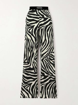 Zebra-Print Silk-Blend Satin Straight-Leg Pants