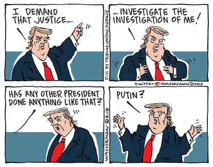 Political cartoon US Trump Russia investigation Putin FBI Department of Justice