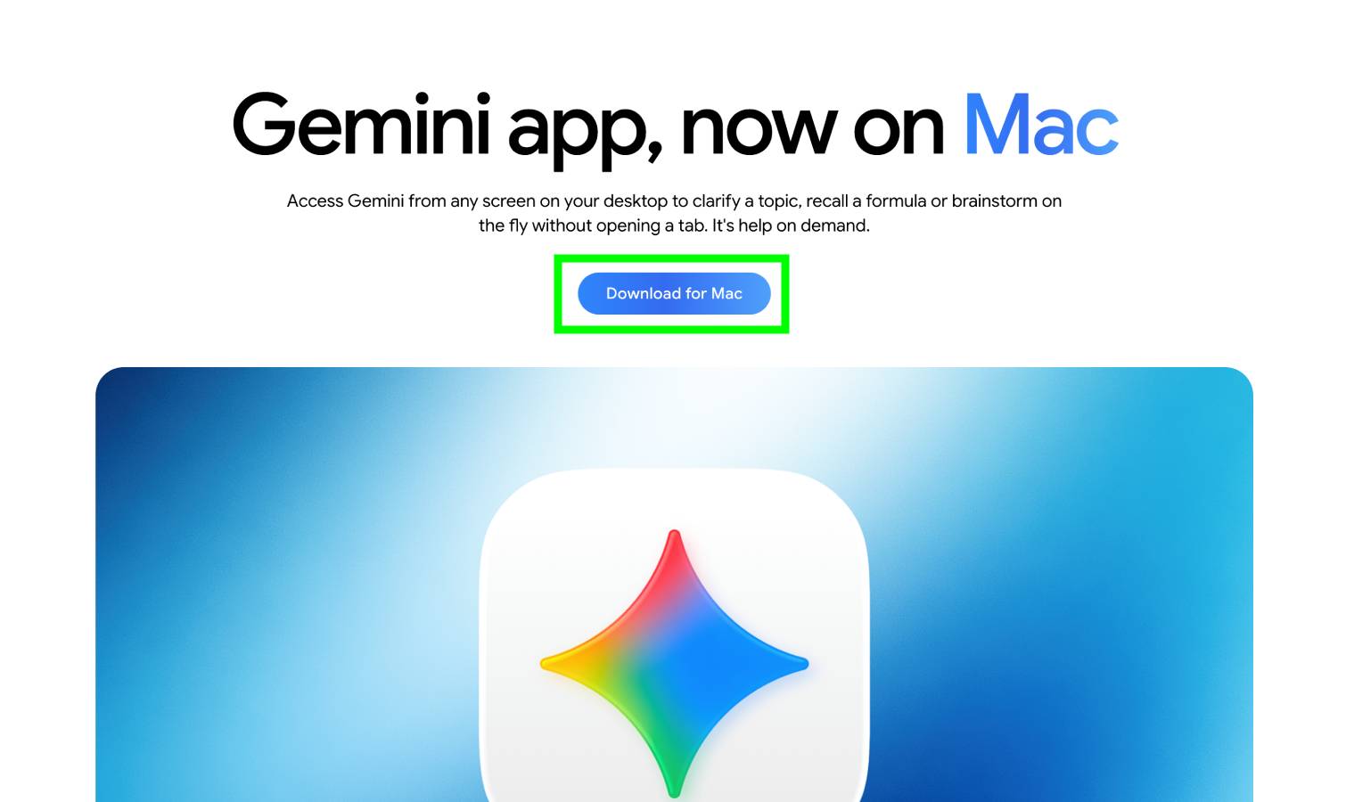 Download for Mac highlighted on Gemini