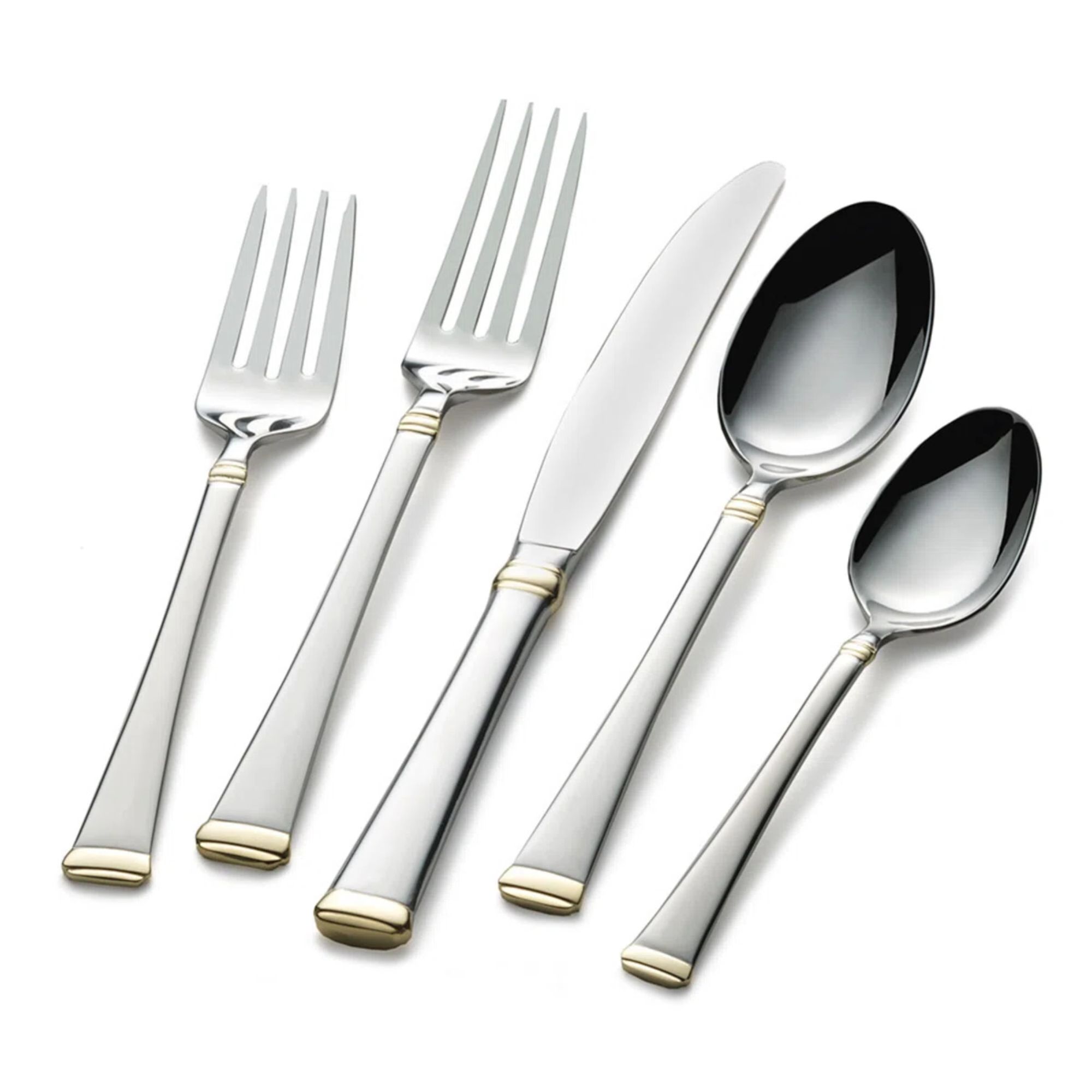 Silver cutlery set with gold accents