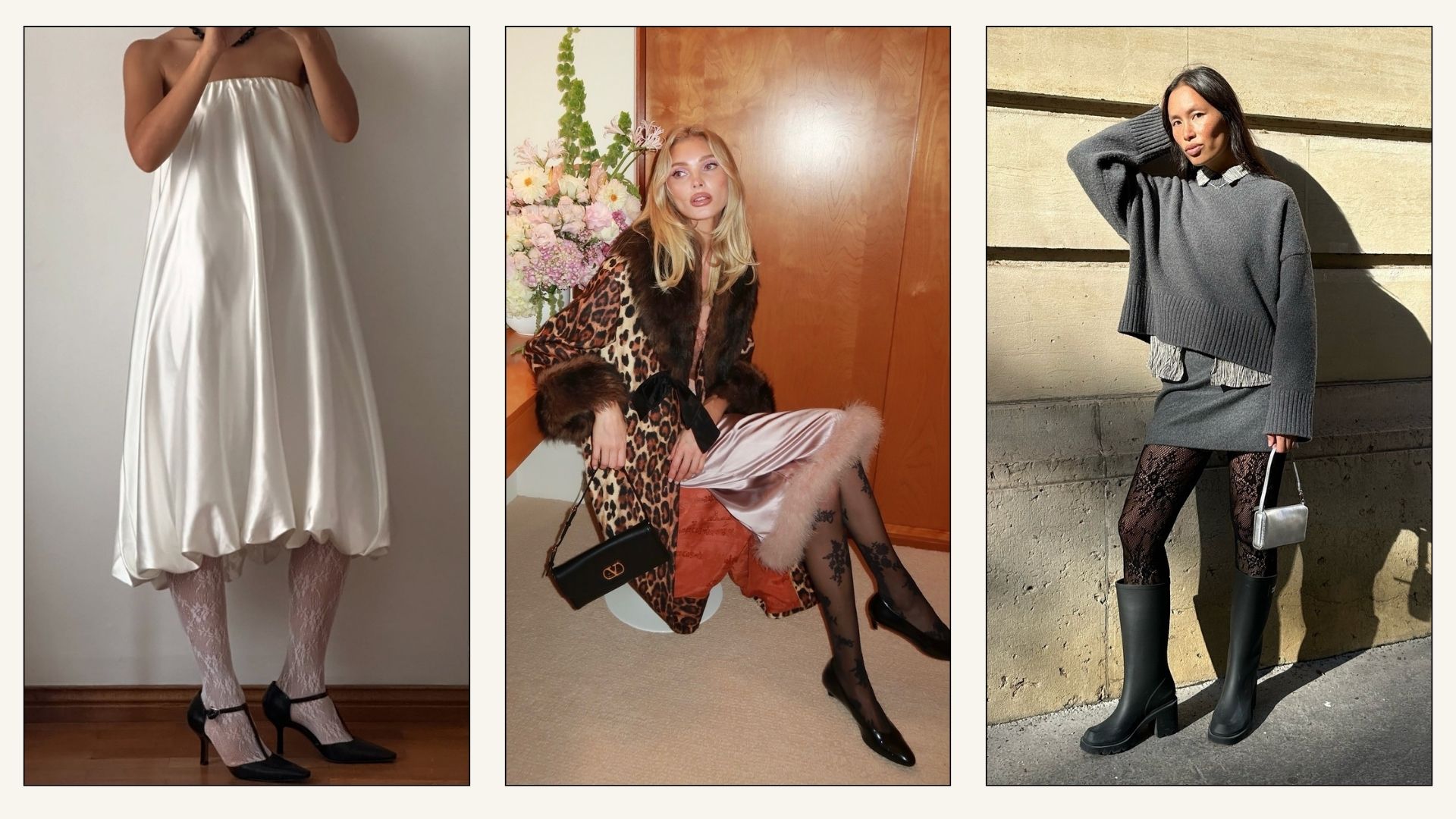 Collage of influencers wearing lace tights.