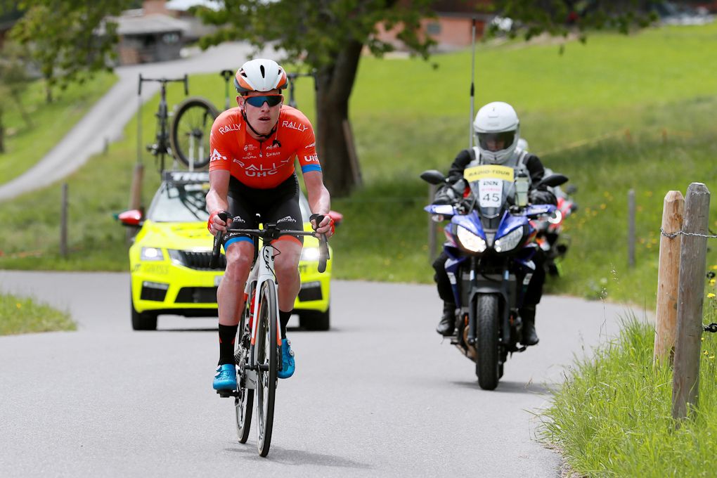 Rally UHC Cycling's Gavin Mannion spent the day in the breakaway hunting KOM points during stage 2 at Tour de Suisse