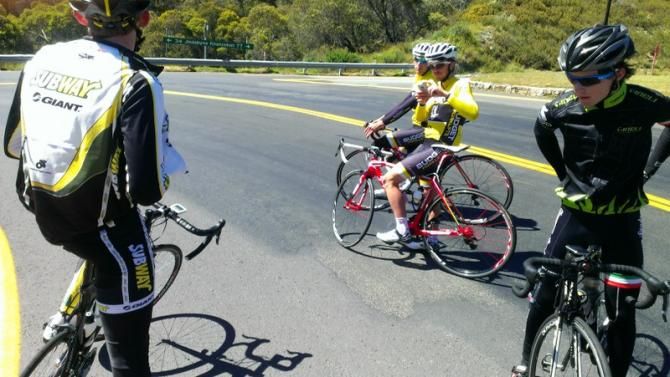 Riders take a short break from the day's training around Jindabyne