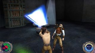 Star Wars Jedi Knight 2 – Jedi Outcast screenshot showing lightsaber combat