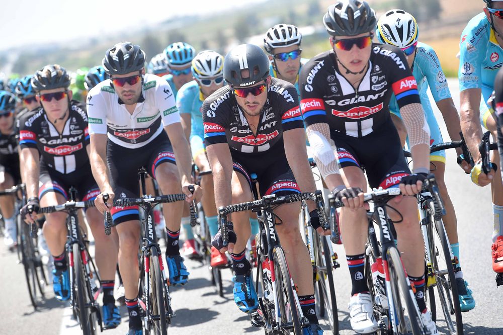 John Degenkolb being shepherded in the bunch
