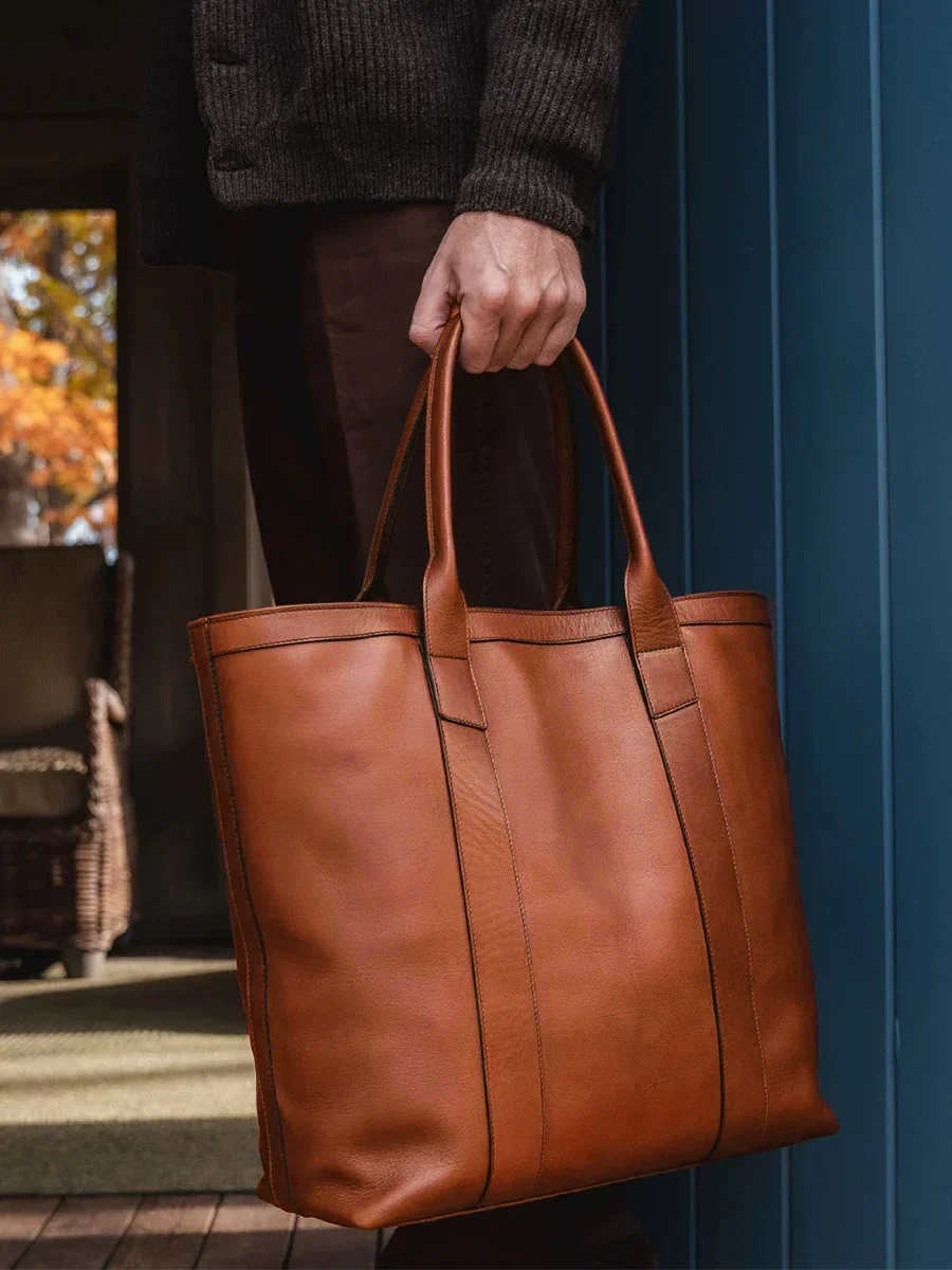 Atorie, Top-Grain Leather Vertical Panel Tote