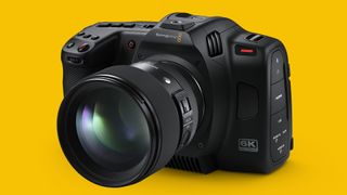 Blackmagic Cinema Camera 6K on an orange background