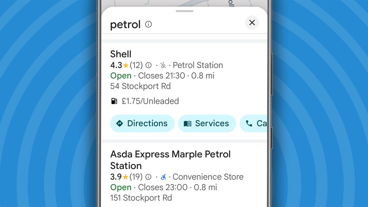 Petrol prices in Google Maps