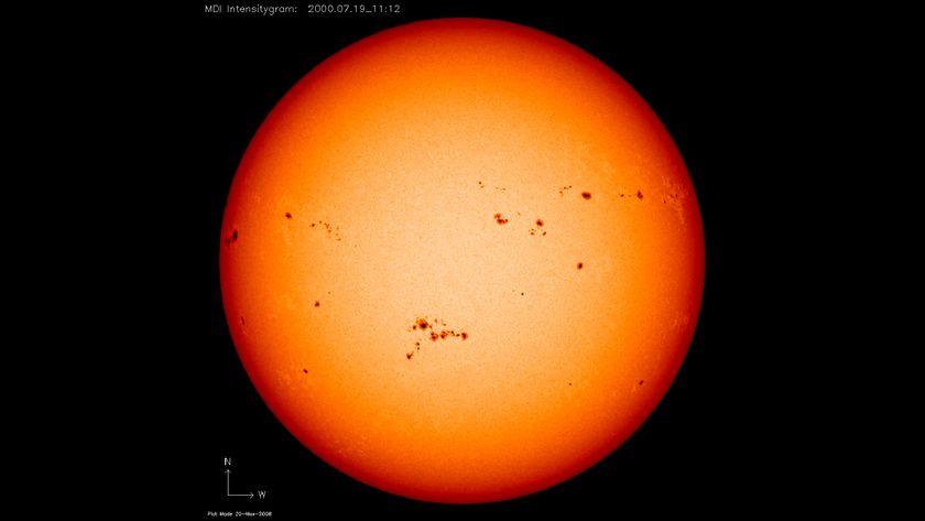 The sun&#039;s spotty face photographed in July 2009 by NASA&#039;s Solar and Heliospheric Observatory (SOHO). 