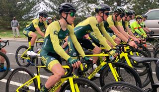 Aevolo Cycling Team lines up for a training race at their 2021 team camp