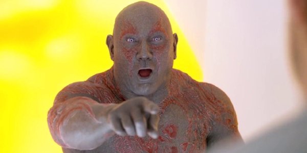 Guardians of the Galaxy Drax points and laughs at Star-Lord you must be so embarrassed