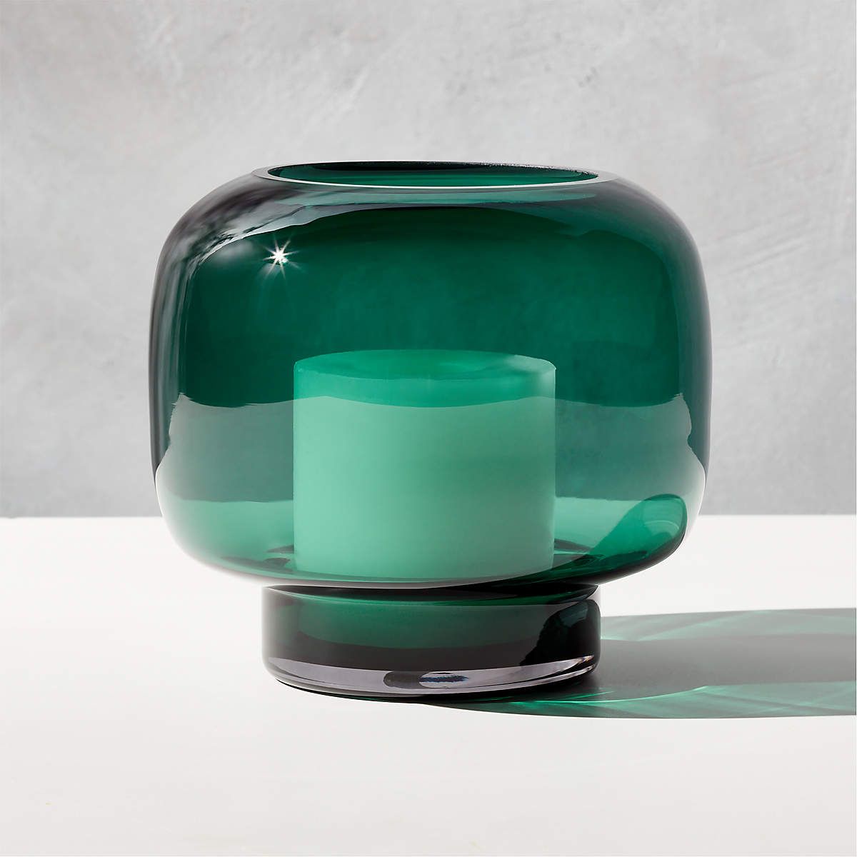 green glass candle holder