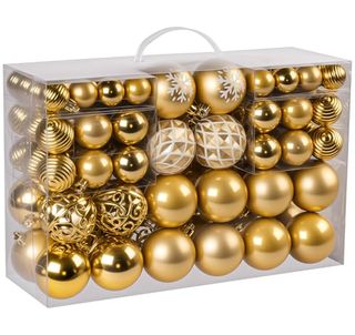 Gold Christmas Tree Bauble, 100 Pcs Christmas Ball Ornaments Decorations Xmas Shatterproof Christmas Tree Baubles Set With Hanging Loop for Holiday Party Home Hanging Decorations