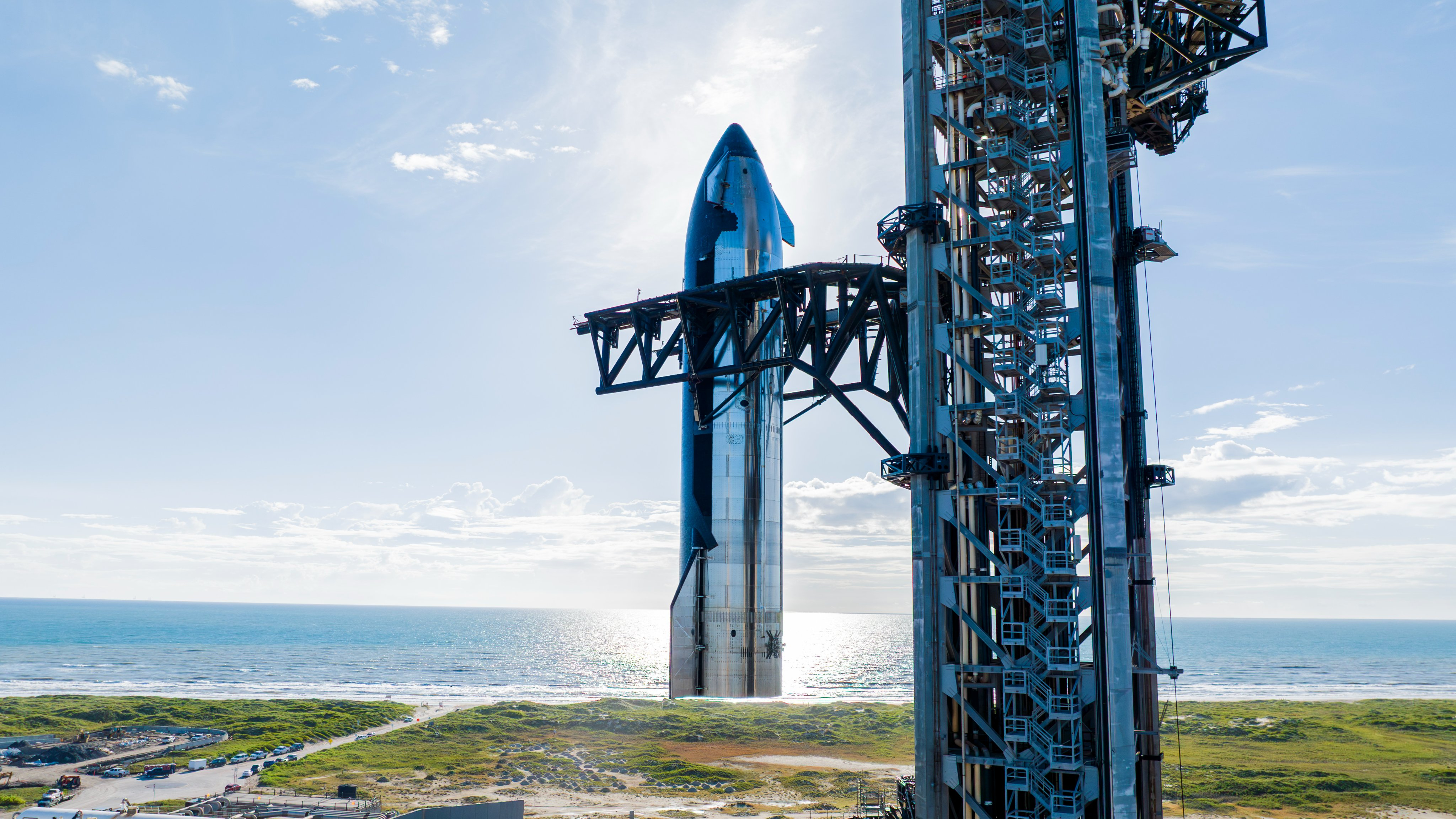 SpaceX moves a Starship upper stage to the launch pad as part of preparations for the megarocket&#039;s upcoming 11th test flight. SpaceX posted this photo on X on Sept. 17, 2025.