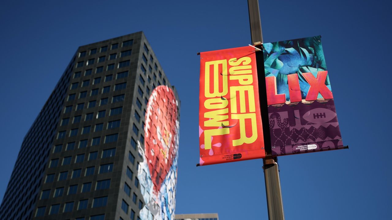 A banner advertising Super Bowl 59 is seen in New Orleans.