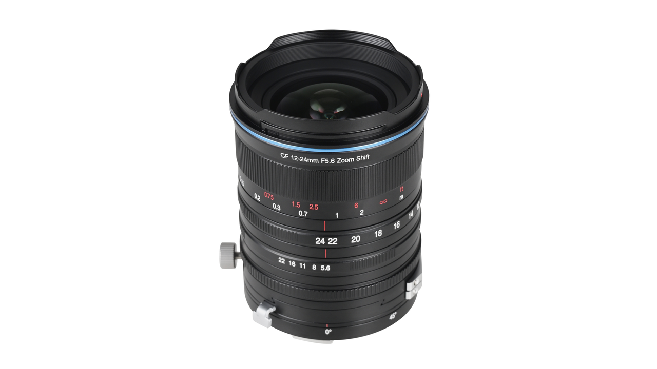 Laowa 12-24mm f/5.6 Zoom Shift lens against a white background
