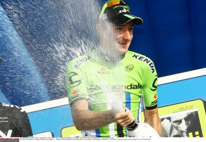 Celebration time for Coppi e Bartali stage 3 winner Elia Viviani (Cannondale)