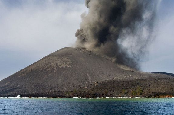 Volcano eruption of Krakatau, Indonesia. Volcanic eruptions in the 13th and 15th centuries appear to have triggered the Little Ice Age. 