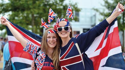 Fans in flags outside the London Olympics