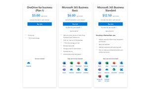 Screenshot of the OneDrive for Business pricing plans
