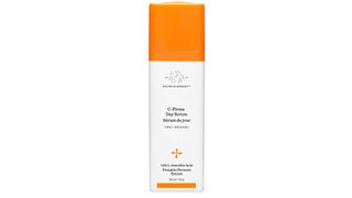 Drunk Elephant C-Firma Fresh Day Serum, in a rectangle shaped bottle with a bright orange lid