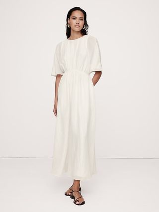 Silk Linen Trimmed Maxi Dress