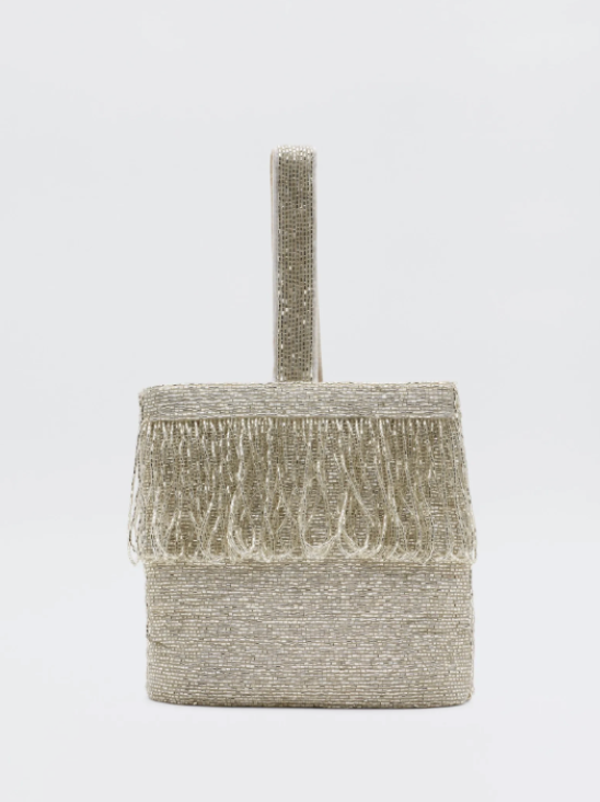 RIXO, Zenni Beaded Bucket Bag in Silver