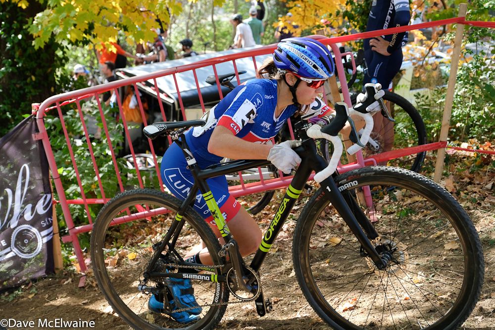 Hannah Finchamp (Cliff Pro Team) fighting her way up the run-up on her way to a podium finish