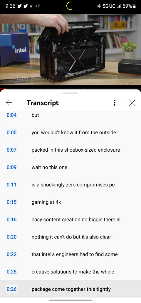 YouTube video transcripts on its mobile app