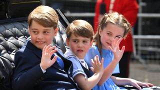 Prince George, Princess Charlotte and Prince Louis wave at Trooping the Colour in 2022