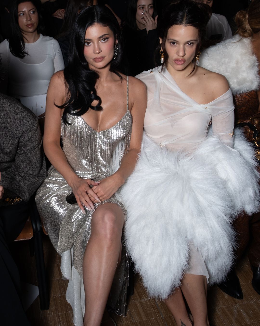 kylie jenner and rosalia sitting front row at the schiaparelli ss26 show