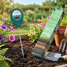 AI-generated image of soil moisture meter being used in garden