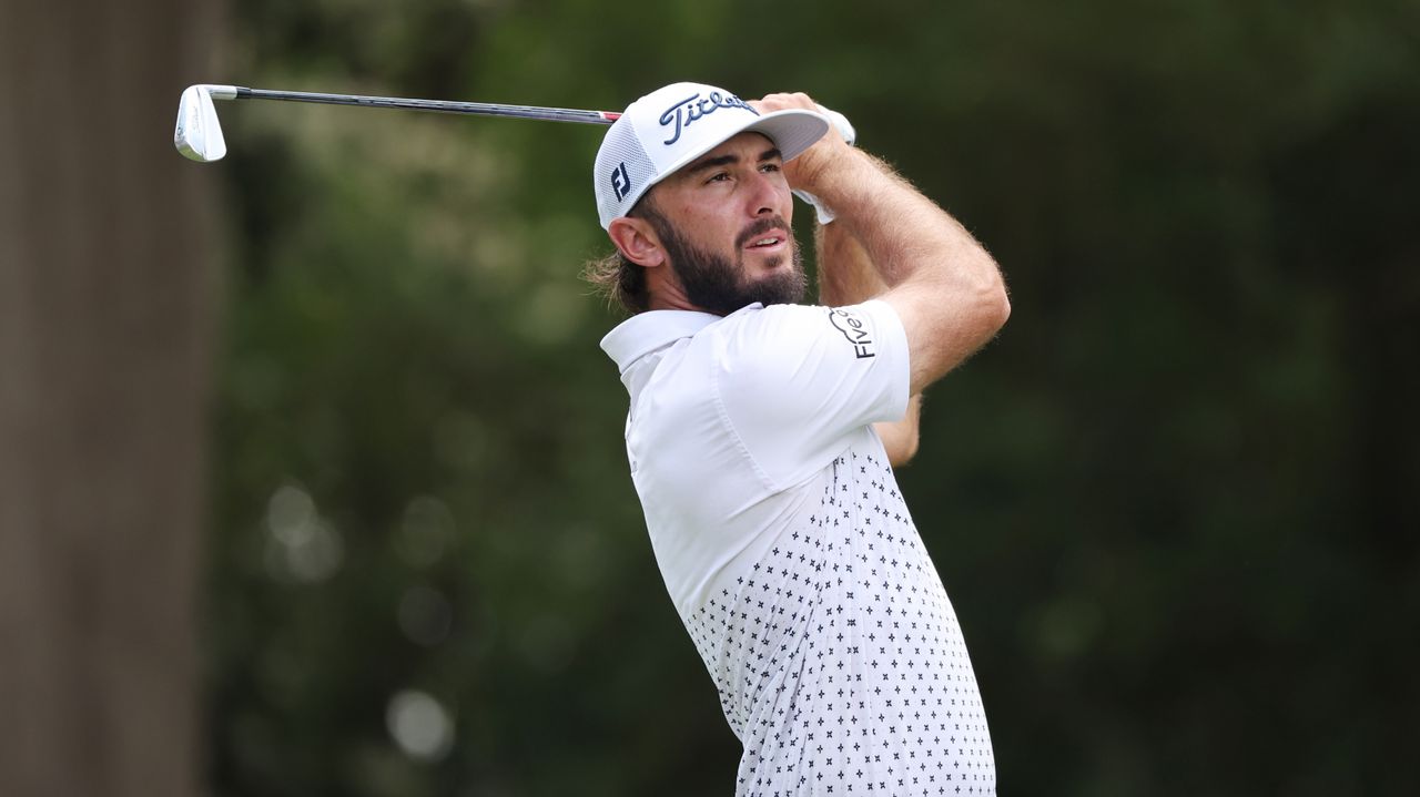 Max Homa plays his shot from the sixth tee during Wells Fargo Championship.