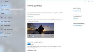 Windows 10 video playback settings