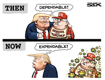Political Cartoon U.S. Trump seniors expendable coronavirus