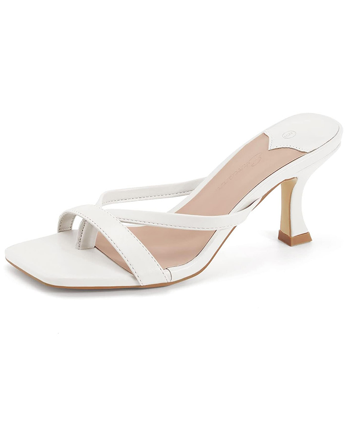 Ermonn, Ermonn Womens Kitten Heels Sandals Square Open Toe Thong Slides Backless Slip on Slippers Shoes