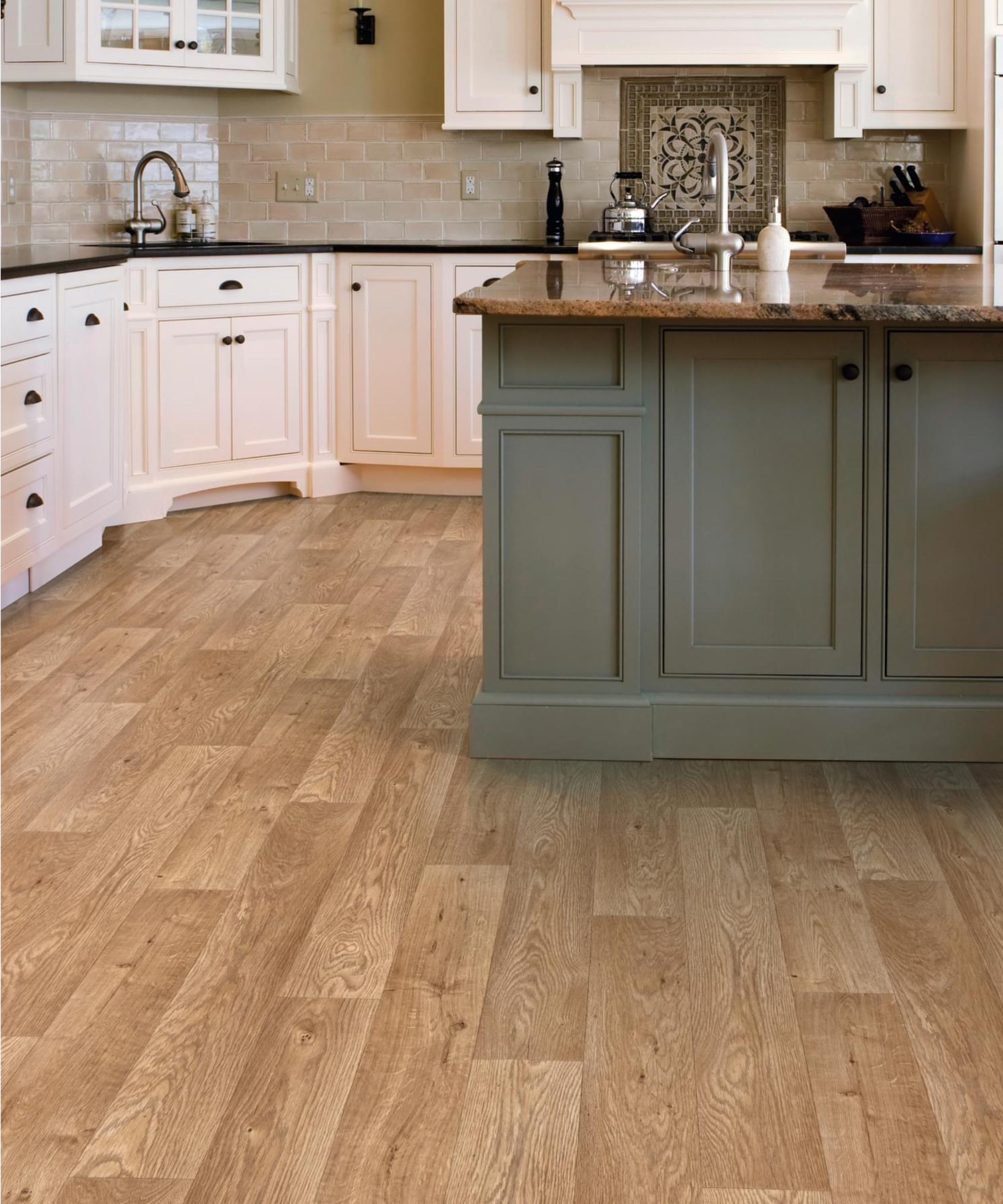 kitchen with LVT flooring in oak finish