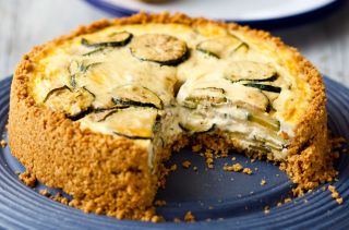 Courgette, garlic and herb oaty crust quiche