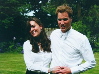 Kate Middleton (left) and Prince William (right) with their arm around each other