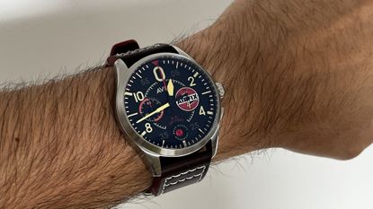 The AVI-8 x Airfix Lock Chronograph worn on a wrist