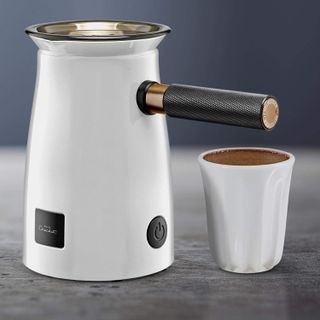 Hotel Chocolat Velvetiser with a cup of hot chocolate