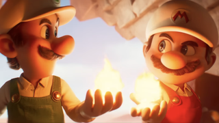 Mario and Luigi holding fireballs in The Super Mario Galaxy Movie