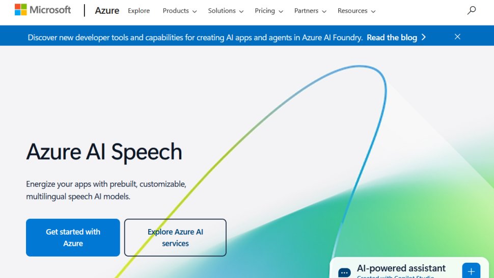 Microsoft Azure Speech to Text website screenshot (August 2025).