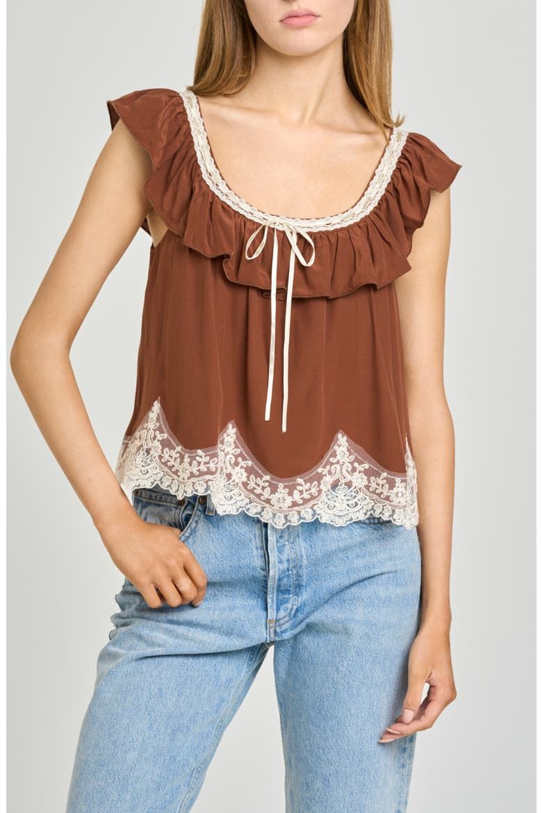 Wendy Lace Trim Ruffle Collar Top