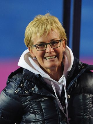 Judy Murray flashes her teeth at the tennis