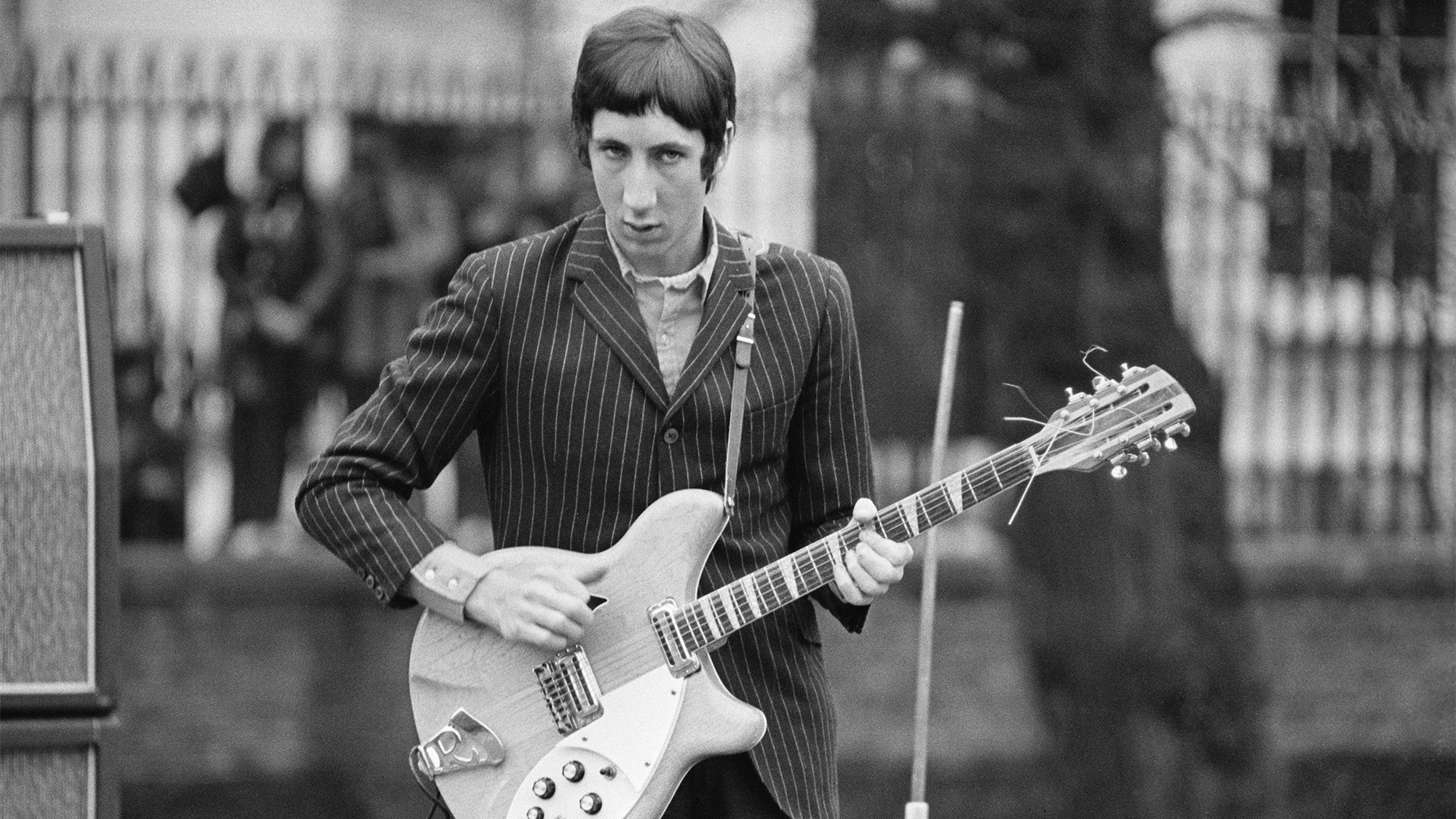 Pete Townshend plays a 12-string Rickenbacker with the Who at the Duke of York Barracks, Chelsea, London, England, 12th November 1966.